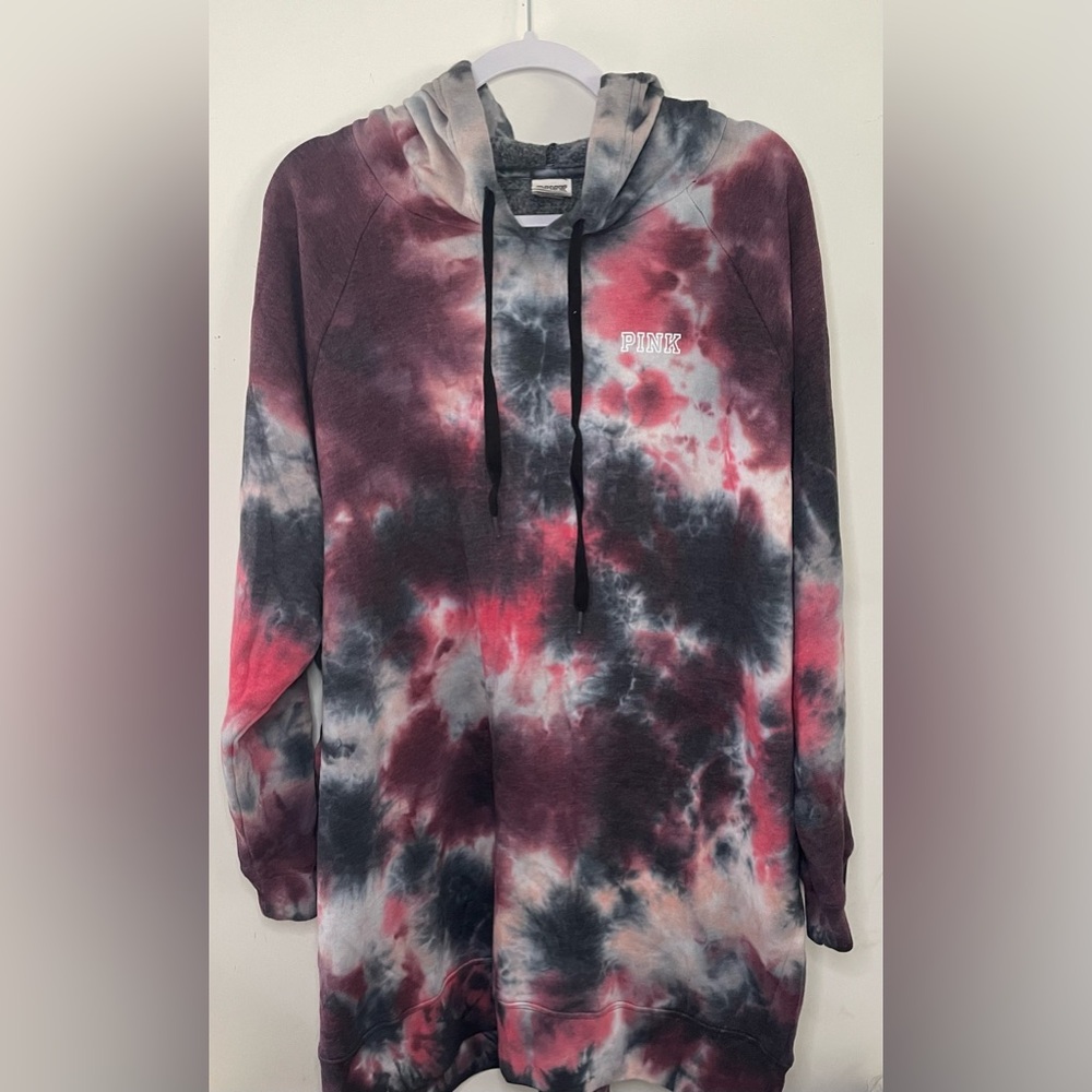 Victoria's Secret Pink Sweatshirt Oversized Pullover Hoodie Tie Dye Outerwear